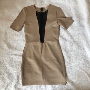 Women’s tan taupe bodycon dress with sheer chest
